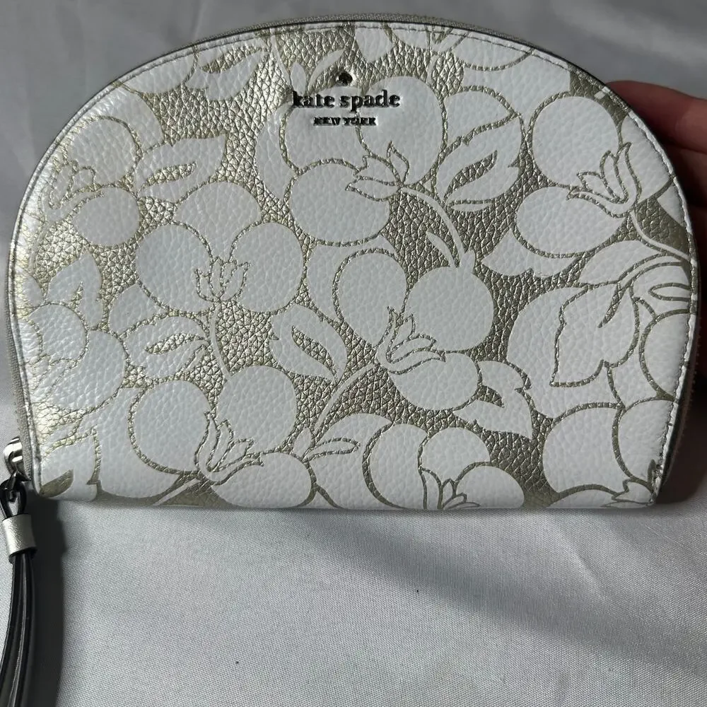 Kate Spade Breezy Floral Half Moon Wristlet Cream Gold Pebbled Leather - Picture 13 of 14